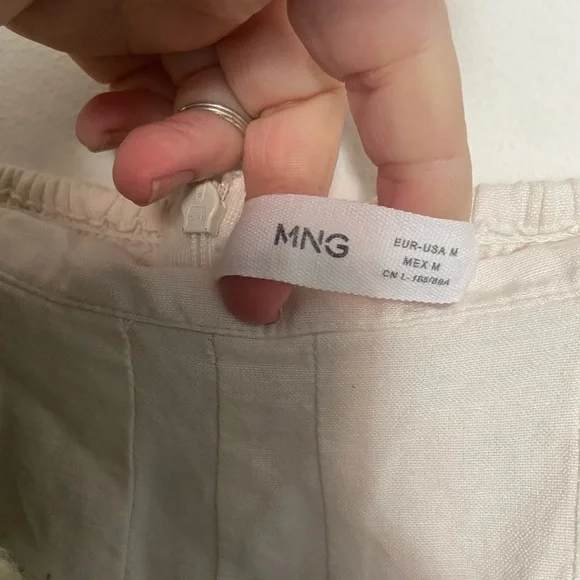 MNG Mango puff sleeve cotton long jumpsuit, cream viscose/cotton/linen blend - Picture 11 of 17